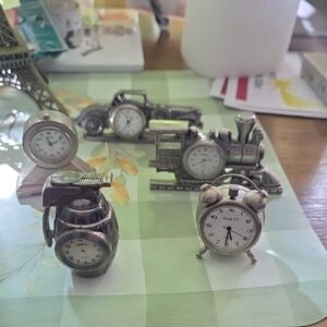 Decorative Silver Miniature Clock Set - Vintage Accent